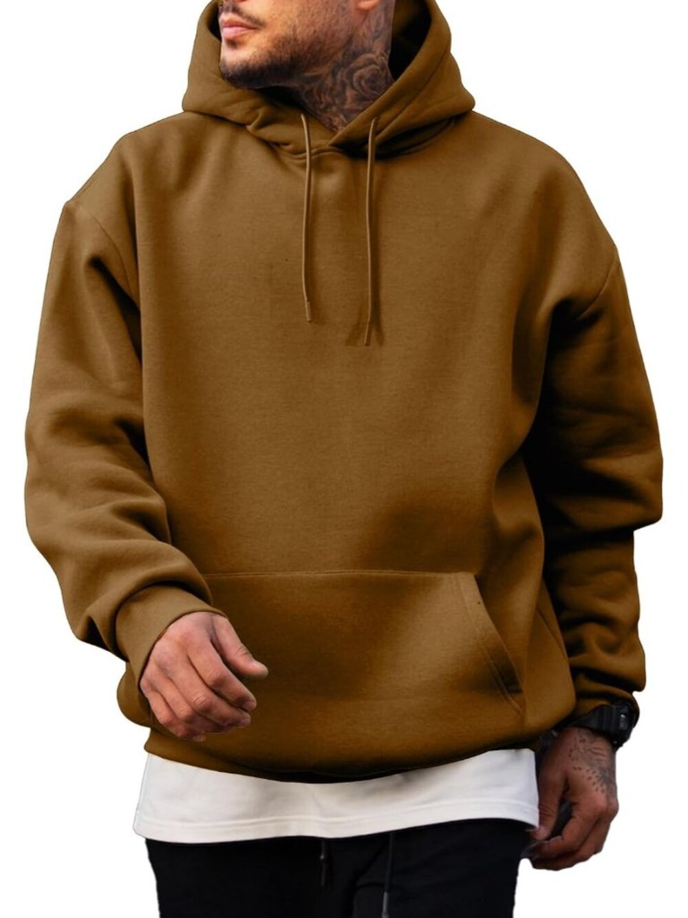 Men's Coffee Fleece Lined Oversized Pullover Drawstring Hooded Sweatshirts